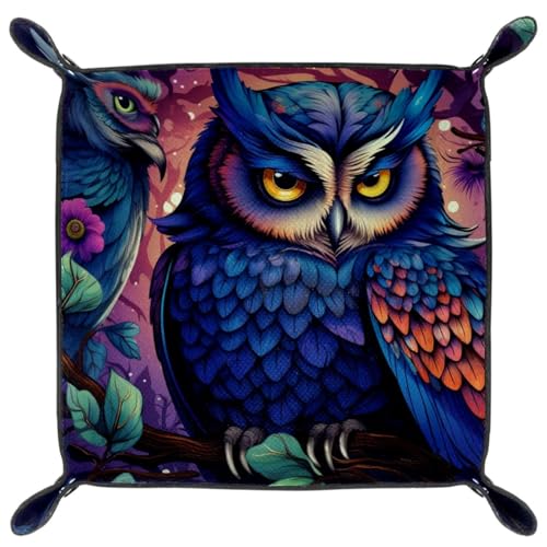 Colorful Owls Dice Tray PU Leather Dice Rolling Tray Folding Dice Holder for Dice Games, Like RPG, DND and Other Table Games - color: Multi 5
