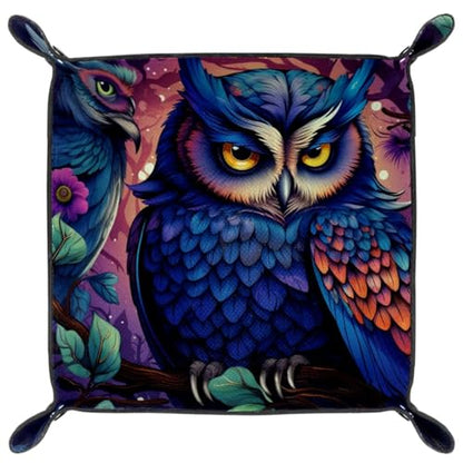 Colorful Owls Dice Tray PU Leather Dice Rolling Tray Folding Dice Holder for Dice Games, Like RPG, DND and Other Table Games - color: Multi 5