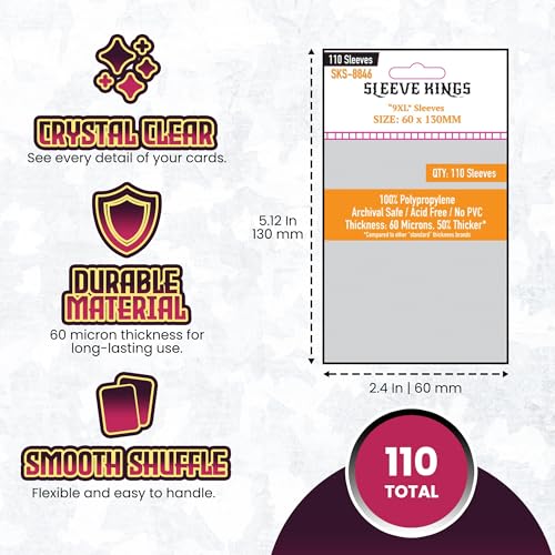 Sleeve Kings Standard Card Sleeves – 110 Count, Clear 60 Micron Thickness, Large Size (60 x 130 mm) – SKU: SKS-8846 - size: 60 x 130 mm, style: 9XL