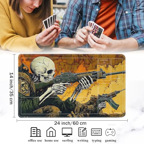 for MTG/TCG Playmat with Zones, 24 x 14 inches Trading Card Playmat with A Storage Bag and 6 Dice, Non-Lip Rubber Bottom Game Desk Mat, Fighting Skeleton - color: Yux-playmats-2-3A-245