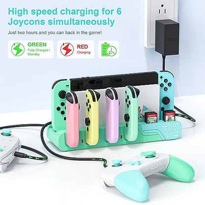 Switch Controller Charging Dock - Animal Crossing & Switch OLED Model Joycons, Charges up to 6 Joycons with Game Card Storage Stand - color: Animal Crossing Edition