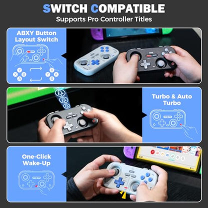 IINE Retro Pocket Wireless Game Controller – Compact Gamepad with Hall Effect Joysticks, Customizable Buttons, 1000Hz Polling Rate – Compatible with PC, Switch, Mobile, Steam Deck, Tablet (Grey) - color: Grey