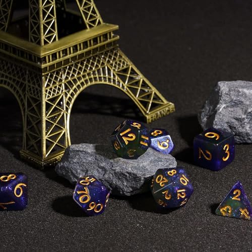 DND Dice Set Glitter Polyhedral Dice Purple-Green for Tabletop Games | Leather Storage Bag, DM Gift, for Dungeons and Dragons Role Playing Games - color: Glitter-purple&green