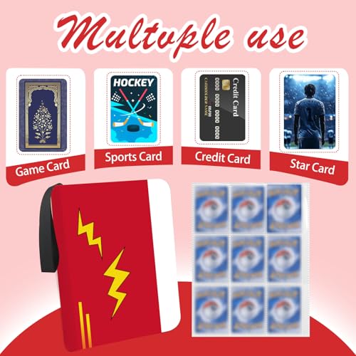 9 Pocket Trading Card Binder, Zipper Collection Album with 50 Removable Sleeves, Double Sided Design Holds 900 Cards, Premium Waterproof PU Binder for TCG, MTG, Gaming & Football Sports Cards, Red - color: Red-L