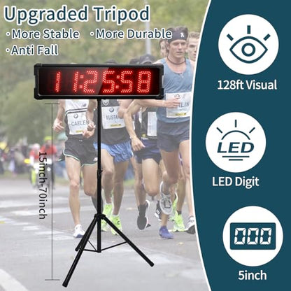 Race Clock with Tripod for Running Events, Large LED Stopwatch with Remote,Countdown/Count up Gym Timer for Home,Wall Digital Time Clocks - style: waterproof+red