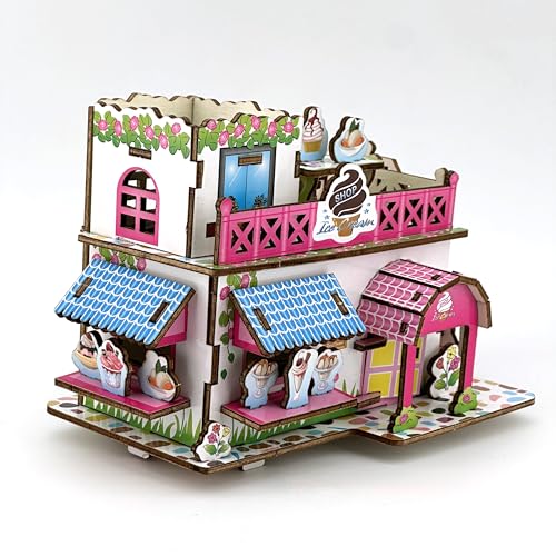 3D Puzzles for Adults, Log Cabin DIY Wooden House Model Kits for Adults to Build, Country Cottage Building Model, 3D Jigsaw Brain Teaser Puzzle, Dollhouse (GHJG)