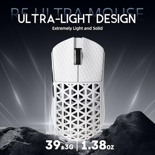 ATTACK SHARK R5Ultra 8K Carbon Fiber Wireless Gaming Mouse, White&Tape | 42K DPI,PAW3950 MAX Sensor,39g Ultra-Lightweight,Nordic 52840 MCU Chip,Wired/BT/2.4GHz Wireless Programmable Mouse for PC/Mac - color: White&Griptape