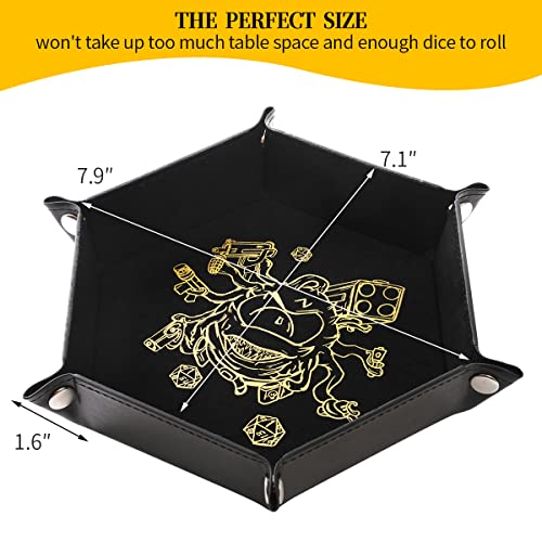 Grajar 2 Pcs Portable Folding Dice Rolling Tray Set for RPG DND Table Games - PU Leather and Velvet Holder Storage Box - Beholder - color: Beholder