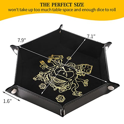 Grajar 2 Pcs Portable Folding Dice Rolling Tray Set for RPG DND Table Games - PU Leather and Velvet Holder Storage Box - Beholder - color: Beholder