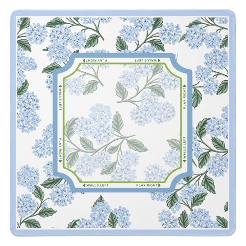 UTELKA Hydrangea Mahjong Mat, Blue Mahjong Mat with Rules 31.5 Inch | Flroal Mahjong Mat, Summer Rubber Mahjong Mats Table Cover, Blue and White Mahjong Game Pad, Mahjong Accessories Supplies - color: Blue Flroal Hydrangea