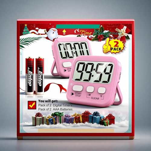 2 Pack Digital Timer for Kids Classroom Kitchen Timers for Cooking | w/ Battery, Easy to View, Alarm, Mute Mode, Count Down/Up, Magnetic, Kickstand, Hanging, Classroom Timer for Teacher Supplies - color: Relaxing Pink