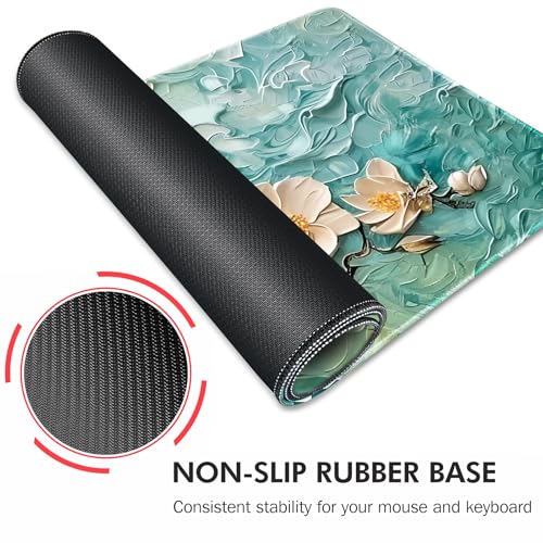 Galdas Gaming Mouse Pad XXL XL Large Long Extended Big Mousepad Non-Slip Rubber Keyboard Desk Pad with Stitched Edges for Laptop Home Office (31.5x11.8x0.08 Inch) … (Painting Flowers) - color: Painting Flowers