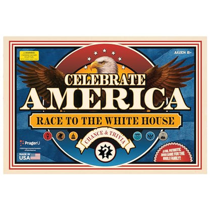 PragerU: Celebrate America - Race to The White House Board Game, USA Trivia Game, America’s 250th Anniversary Edition, Families & Kids 8+, 2+ Players, Made in America