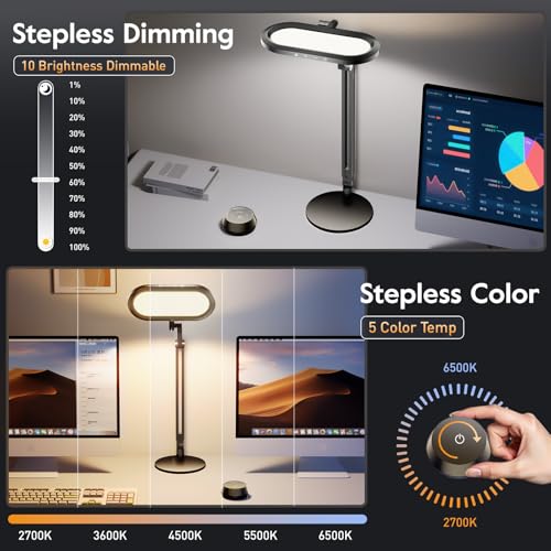 Premium LED Desk Lamp, Dual-Sided Soft Lighting with Knob Remote | Eye-Caring Diffused Light for Home Office, Video Conferencing, Zoom, Reading, Study, Craft, Stepless Dimming & Color, Memory - color: Black