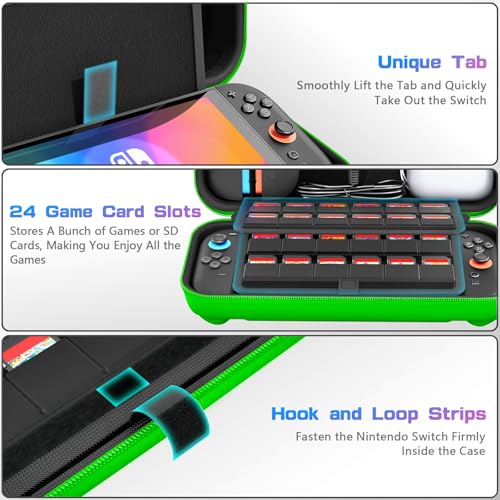 daydayup Switch Carrying Case Compatible with Nintendo Switch 2, with 24 Games Cartridges Protective Hard Shell Travel Carrying Pouch DS Case Green - color: Green, size: 2025-Inch