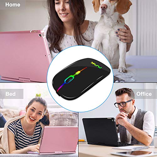 MMK Wireless Bluetooth Mouse, 2.4G Rechargeable Optical Mouse for Laptop | LED Slim Dual Mode (Bluetooth 5.0 and 2.4G) Wireless Mouse for Laptop, PC, Mac OS, Android, Windows (Black) - color: Black