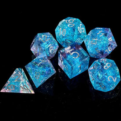 FugaCity Dice Set,Handmade Sharp Edge 7 Piece Resin Dice-Dungeon&Dragons Polyhedral Dice Set, D&D Dice Set with Gift Dice Case for RPG MTG Table Games - color: A-blue Sky