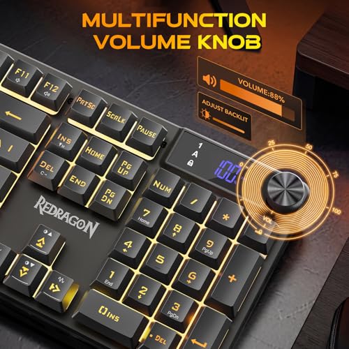 Redragon K521 Pro Wireless Gaming Keyboard with Screen, 4000mAh Battery | Mechanical Feeling, Tri-Mode BT/2.4G/USB-C, RGB Keyboard, 12 Multimedia Keys, Programmable Software, Full-size keyboard - color: Glossy Black