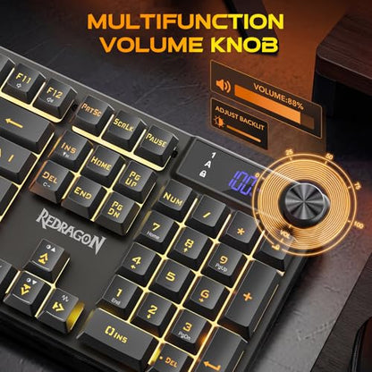 Redragon K521 Pro Wireless Gaming Keyboard with Screen, 4000mAh Battery | Mechanical Feeling, Tri-Mode BT/2.4G/USB-C, RGB Keyboard, 12 Multimedia Keys, Programmable Software, Full-size keyboard - color: Glossy Black
