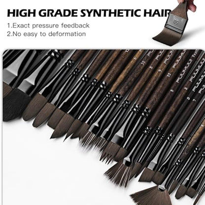 Fuumuui 26pcs Professional Paint Brush Set - High-Grade Series Synthetic Nylon Paint Brushes for Landscape, Acrylic, Oil, Watercolor, Gouache - Multi-Functional Universal Free Style for Art Supplies - color: Bronze