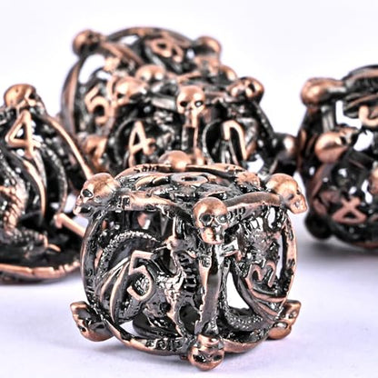DND Metal Dice Set, UBEUCK 7PCS Gear Metal DND Dice Set for Dungeons & Dragons Board Games Boxes (Ancient red Copper dice) - color: Ancient Red Copper Dice