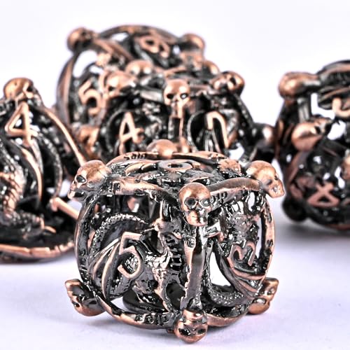 DND Metal Dice Set, UBEUCK 7PCS Gear Metal DND Dice Set for Dungeons & Dragons Board Games Boxes (Ancient red Copper dice) - color: Ancient Red Copper Dice