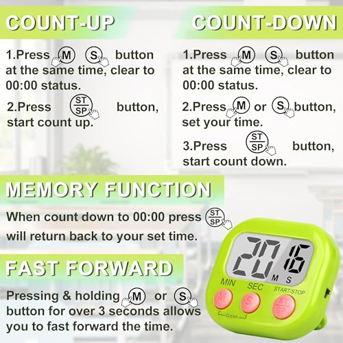 ZILLEEN Classroom Timer for Kids Teachers 2 Pack Digital Tmers, Green - color: Green & Green
