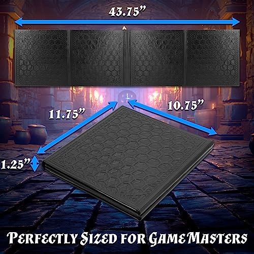 CASEMATIX DM Screen Faux Leather Embossed GM Screen - Four Panel Folding Game Master Screen with Wet Erase Pockets and Compatible with Tabletop Roleplaying Games, Inserts Not Included, Black - color: Black