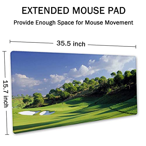 SSOIU Extended Mouse Pad, XXL Gaming Mouse Pads, Large Big Mousepad Laptop Computer Keyboard Mat Desk Pad with Non-Slip Base Stitched Edge for Gaming Office, 35.5 x 15.7 inch, Golf Course - color: Golf Course