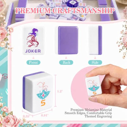 Purple American Mahjong Set, 168 Melamine Tiles | Includes 168 Mahjong tiles with 12 jokers and a gift box. Portable for game nights, weekly clubs and gifting. - color: Purple