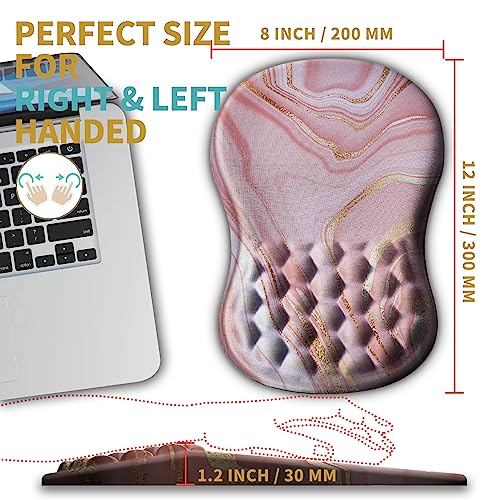 Hokafenle Ergonomic Mouse Pad Wrist Support with Massage Design, Wrist Rest Pain Relief Mousepad with Memory Foam&Non-Slip PU Base, Mouse Pads for Wireless Mouse & Desk (12x8 inch,Pink Gold Marble) - color: HK009-Pink Gold Marble