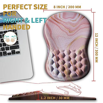 Hokafenle Ergonomic Mouse Pad Wrist Support with Massage Design, Wrist Rest Pain Relief Mousepad with Memory Foam&Non-Slip PU Base, Mouse Pads for Wireless Mouse & Desk (12x8 inch,Pink Gold Marble) - color: HK009-Pink Gold Marble