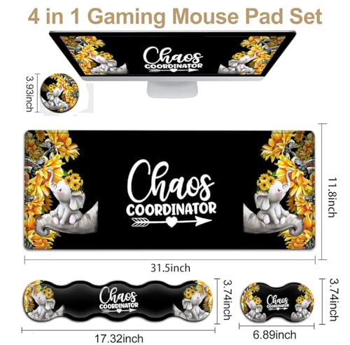 Desk Mouse Pad Office Large Mousepad Extended XXL (31.5x11.8in) Anime Cartoon Cute Baby Elephants with Sunflowers Gaming Mouse Mat Rubber Base Stiched Edges + Memory Foam Keyboard Wrist Rest - color: JV-mouse pad-8-1