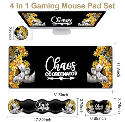 Desk Mouse Pad Office Large Mousepad Extended XXL (31.5x11.8in) Anime Cartoon Cute Baby Elephants with Sunflowers Gaming Mouse Mat Rubber Base Stiched Edges + Memory Foam Keyboard Wrist Rest - color: JV-mouse pad-8-1