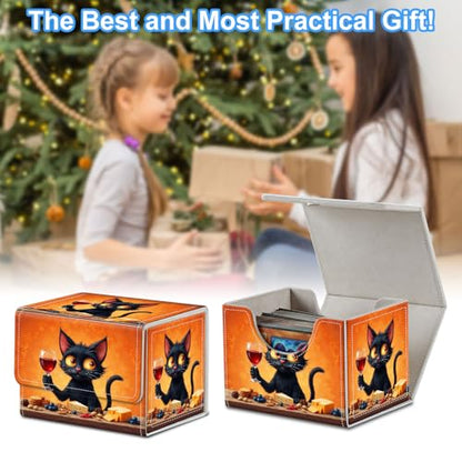 Cat Drinking Wine Deck Box for MTG Commander | Holds 100+ Double-Sleeved Cards | Strong Magnetic TCG Card Case for Collectible Games - color: Cat Drinking Wine