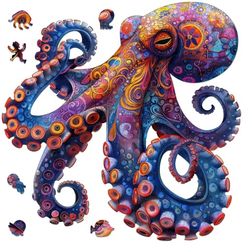 Mys Aurora Octopus Puzzles for Adults 500 Pieces Wooden Jigsaw Puzzles | 5MM Thick Unique Shape Puzzle Ocean Wood Puzzles for Adults and Kids Birthday Gifts Family Game 17 * 17inch - color: Octopus02, size: 500 Pieces