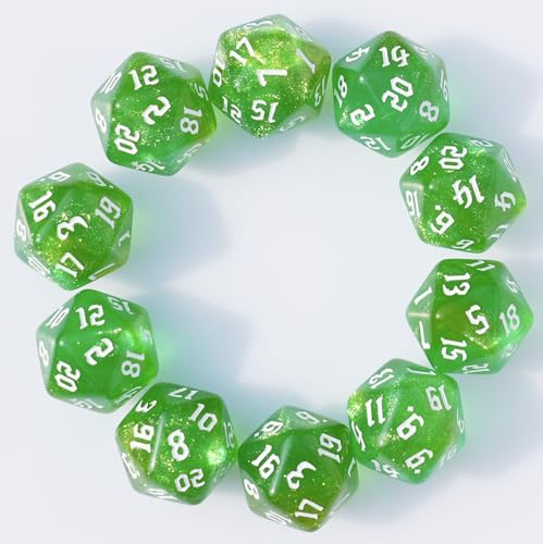 10PCs D20 Polyhedral Dice Set 22mm for DND RPG MTG Dungeons and Dragons Dice (Green) - color: Green