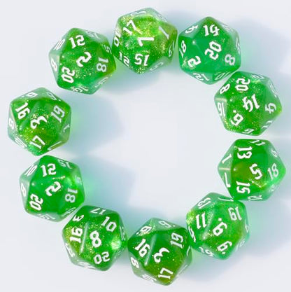 10PCs D20 Polyhedral Dice Set 22mm for DND RPG MTG Dungeons and Dragons Dice (Green) - color: Green