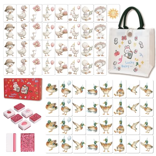 65 Pcs Vita Mahjong Tile Set, Portable Travel Mahjong Game with Handbag, 1.5-Inch Jumbo Premium Acrylic Tiles for Solo or 2 Players, Screen-Free Board Game for Picnic & Party - color: Mallard Duck