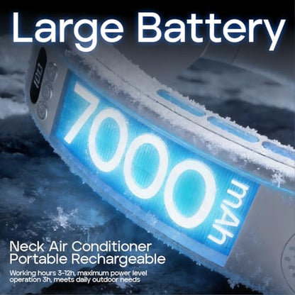 Cooling fan neck ac air conditioner, Rechargeable Neck Fan with Semiconductor Cooling Plate, 7000mAh Portable Battery, 3+ Hours Runtime, 360g Lightweight Wearable for Travel, Hot Flashes, and Outdoor.