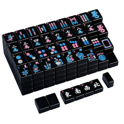 166 Pieces Solid Black American Mahjong Tiles Set, Single-Layer Western Style Mahjong Tabletop Game with Joker, Seasons Tiles - color: Black, size: 1.2 Inches