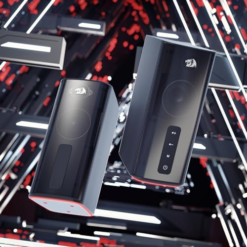 Redragon GS814 Stereo Desktop Speaker, BT & AUX Dual Connectivity, 20W | 2.0 Stereo Enhanced Auido Quality, 4 RGB Lighting Effects, Touch Controls, Plug & Play USB Powered Computer Speaker