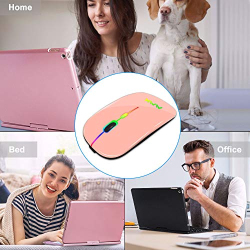 MMK Wireless Bluetooth Mouse, 2.4G Rechargeable Optical Mouse for Laptop | LED Slim Dual Mode (Bluetooth 5.0 and 2.4G) Wireless Mouse for Laptop, PC, Mac OS, Android, Windows (Champagne) - color: Champagne