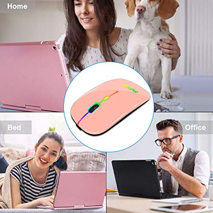 MMK Wireless Bluetooth Mouse, 2.4G Rechargeable Optical Mouse for Laptop | LED Slim Dual Mode (Bluetooth 5.0 and 2.4G) Wireless Mouse for Laptop, PC, Mac OS, Android, Windows (Champagne) - color: Champagne