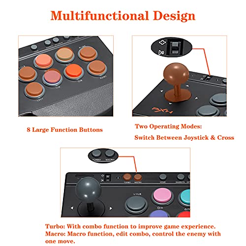PXN Arcade Fight Stick 0082 Arcade Game Fighter Joystick, with Turbo & Macro Functions, with USB Port, Suitable for PS3, PS4, Xbox One, Xbox Series X/S, Nintendo Switch, PC Windows.