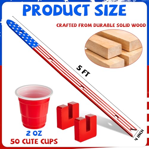 5 Ft Shot Board 4 Person Drinking Shot Ski Retro Rustic Wood Shots Ski Drinking Board with 50 Shots Plastic Glasses 2 Bases for Skis 4th of July Vacation Family Gathering Game Night Gift(Star&Stripe) - color: Colorful