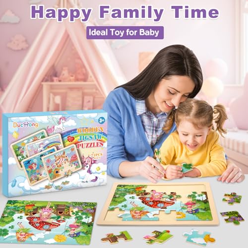Puzzles for Kids Ages 4-6, 4 Packs Wooden Jigsaw Puzzles for Toddlers 2-4, Princess Unicorn Mermaid Fairy Preschool Educational Puzzles Boards Toys Gifts for Girls Boys 3 4 5 6 - style: Princess