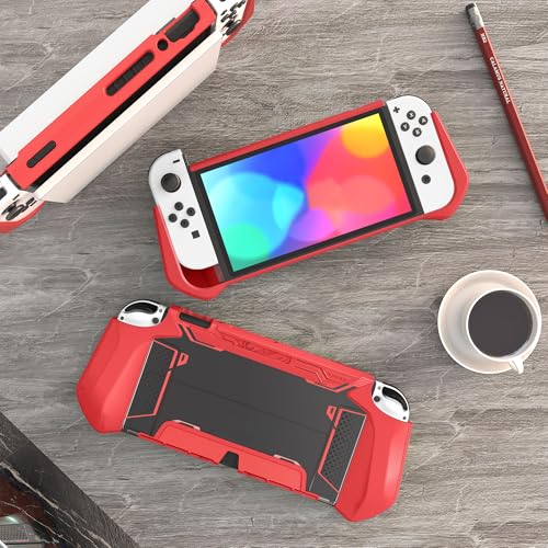 Mumba Dockable Case for Nintendo Switch OLED 2021, [Blade Series] TPU Grip Protective Cover Accessories Compatible with Nintendo Switch OLED and Joy-Con Controller (Red) - color: Red
