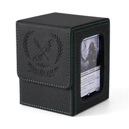 Venssu MTG Deck Box with Commander Display, Elf Card Deck Case Fits 120 Single Sleeved Cards, TCG Card Storage Box with 2 Dividers and 1 Toploader (Black＆Green) - color: Elf