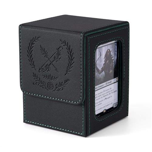 Elf Themed MTG Deck Box with Commander Display Window (Black＆Green) | Holds 120 Single/100 Double-Sleeved Cards, Fit MTG/PTCG/OPTCG Cards, Strong Magnet, PU Leather, With 2 Dividers & 1 Toploader - color: Elf